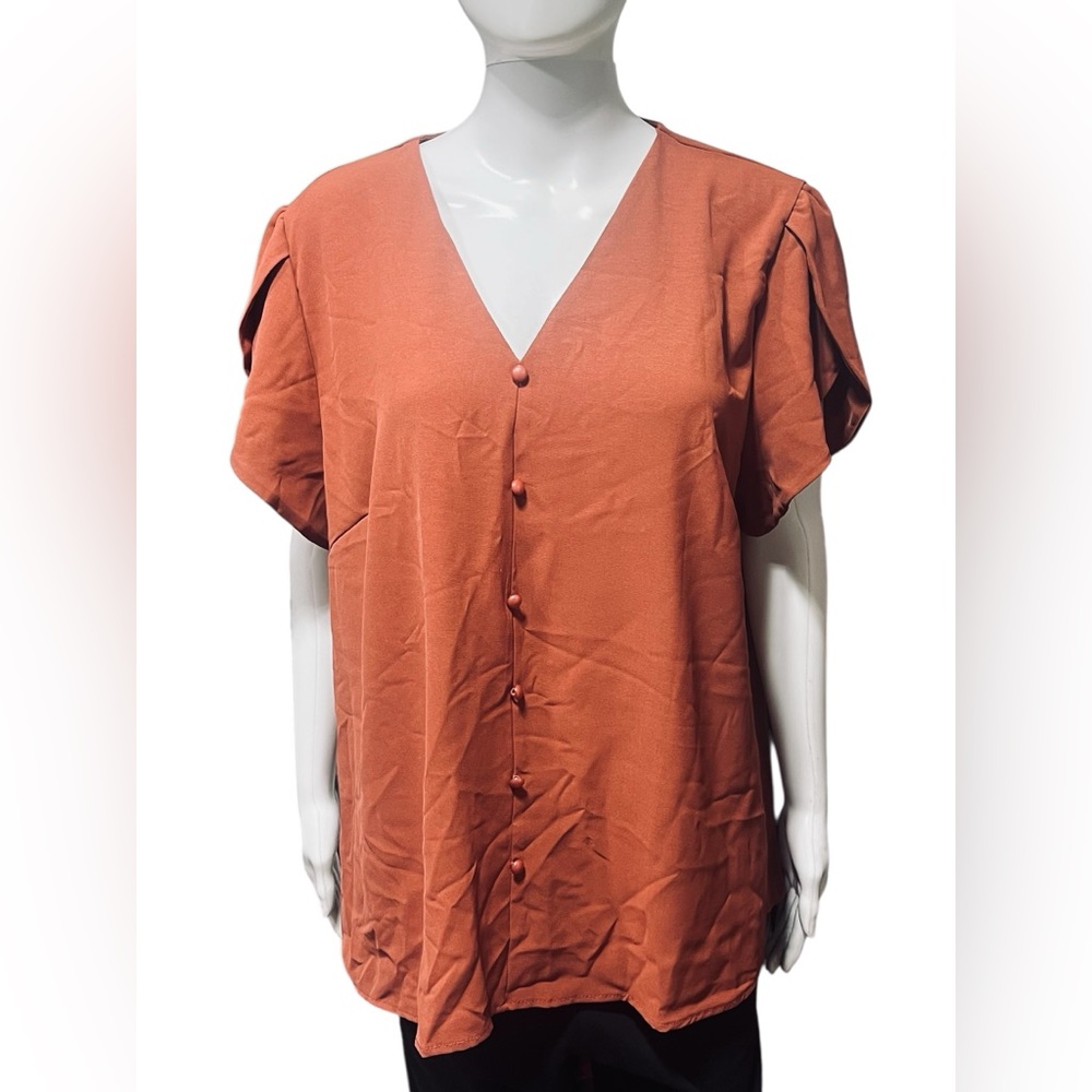 Fashion Brand Brick Color Short Sleeve Pullover Blouse NWT Size XXL